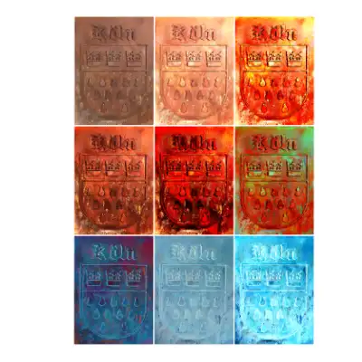 Poster mit 9 unterschiedlich eingefärbten Darstellungen des Kölner Stadtwappens mit Tränen.