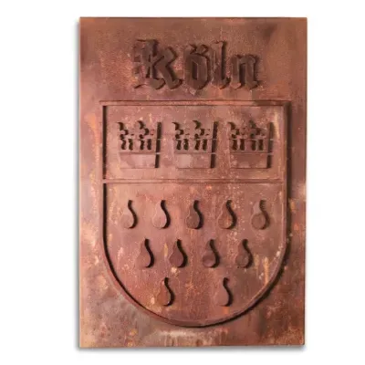 Kunstwerk auf Leinwand, das das Kölner Stadtwappen mit Tränen zeigt.