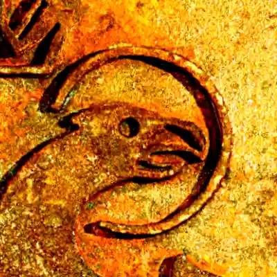 Makro Ausschnitt des Kölner Stadtwappens mit Adler, digital gelb eingefärbt.