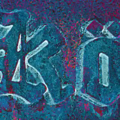 Makro Ausschnitt des Kölner Stadtwappens mit Tränen, digital blauviolett eingefärbt.