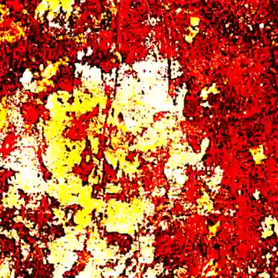 Makro Ausschnitt eines Kunstwerks mit einer wilden abstrakten rotgelben Oberfläche.