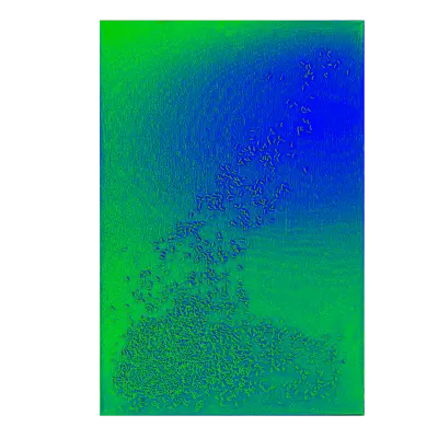 Digital, in Gelb und rosa, eingefärbtes Kunstwerk mit Reis auf der Oberfläche.