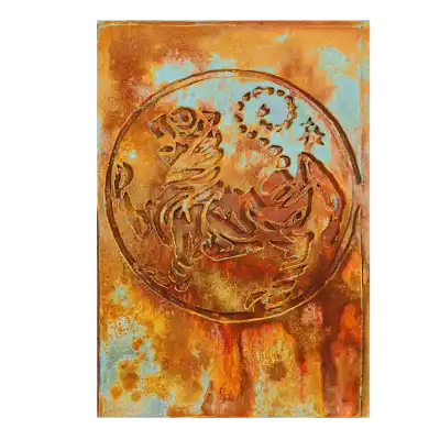 Die Shotokan Tigerrolle auf einer Leinwand, digital verfremdet und orangerot eingefärbt.