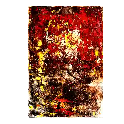 Kunstwerk auf mit wilder abstrakter Oberfläche, digital verfremdet und rotgelb eingefärbt.