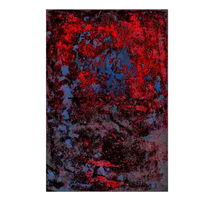 Kunstwerk auf mit wilder abstrakter Oberfläche, digital verfremdet und rotblau eingefärbt.