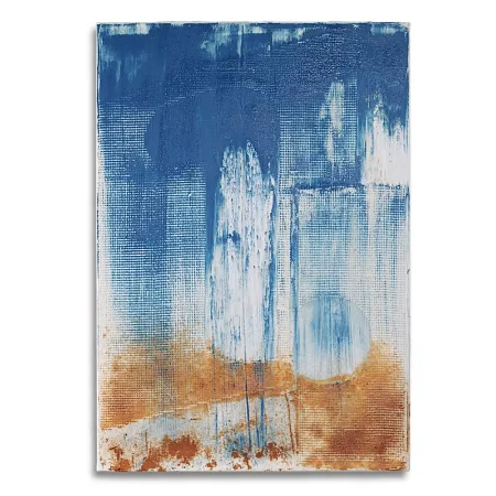 Leinwand im Format 55 x 80 cm mit aktivierter Acryloxydmischung unten und blauer Acrylfarbe in verschiedenen Tönungen. In die Fläche ist die Zahl Eins durch ein Raster gespachtelt. | mixed-art - wolfram schäfers