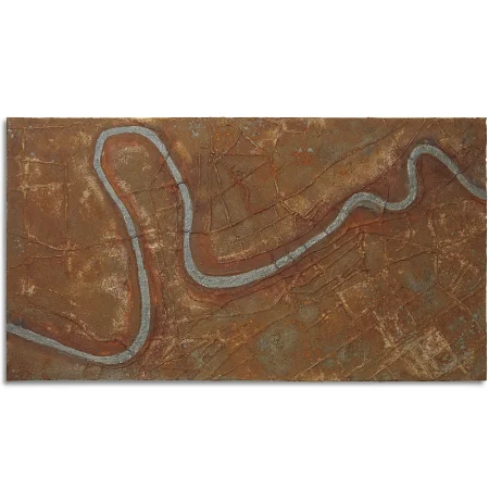 Eine mit einer rostigen Oxydmischung überzogene Leinwand durch die sich ein Abschnitt des Euphrat schlängelt.