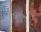 Im Bild abstrakte Oxid-Bilder in verschiedener Ausführung, mit und ohne Folie auf mit Oxyd-Mischung überzogener Leinwand.