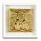 Motiv mit den Kölner Dom-Spitzen als Applikation unter Blattgold (Imitat), auf 18 x 18 cm großer Leinwand, in einem schwarzen Rahmen.